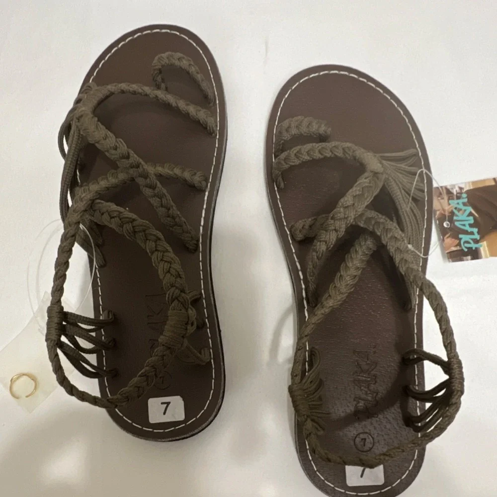 Plaka Strappy Sandals Women Size 7 Brown Braided Boho Chic Style‎ Casual